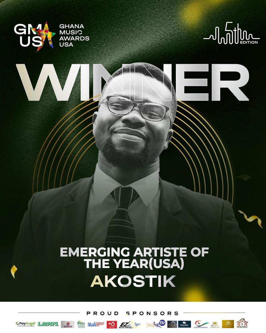 Akostik wins Emerging Gospel Artist of the year