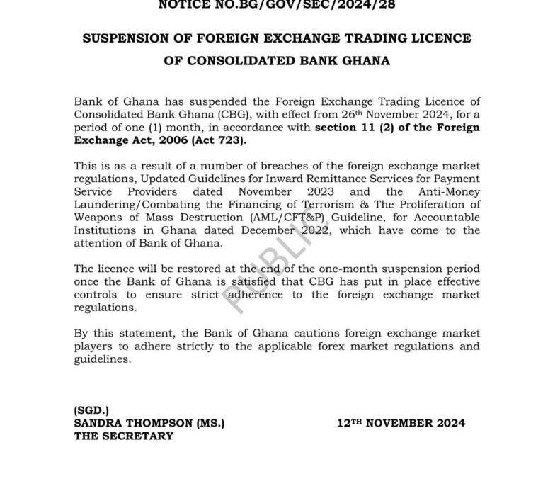Effective November 26th 2024,CBG Discontinues Foreign Exchange Activities November 12, 2024