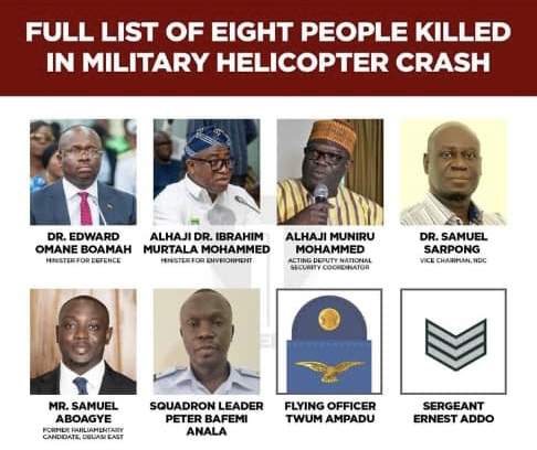 Helicopter Crash :Ghana Loses Defence and Environment Ministers alongside 6 other Hereos . Helicopter Crash :Ghana Loses Defence and Environment Ministers alongside 6 other Hereos . August 8, 2025